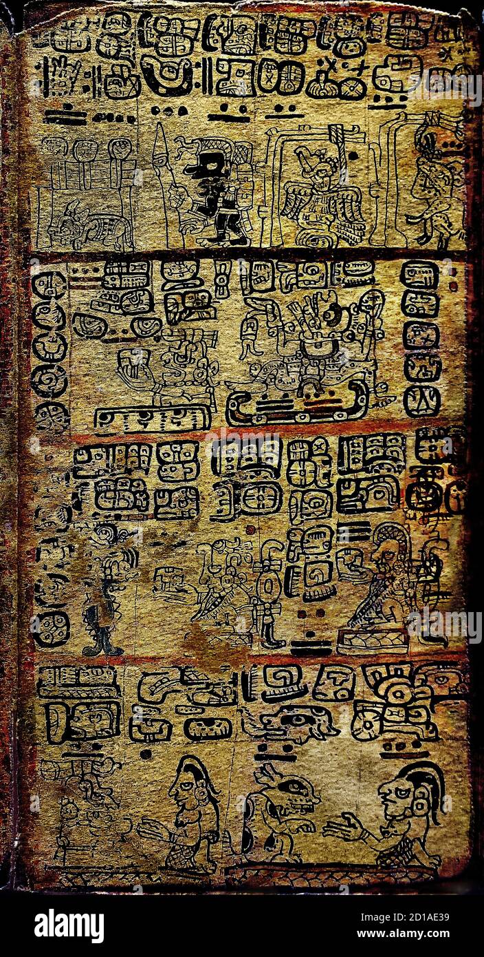 The Madrid Codex or the Tro-Cortesianus  or the Codex-Troano Codex pre-Columbian Maya book. Postclassic period of Mesoamerican chronology (circa 900–1521 AD).  The Mayan codices pointed out notes about their history, their religious practices, their knowledge in medicine, astronomy and even there they recorded their famous prophecies. Pre, Colombian Colombia  America, American, Stock Photo