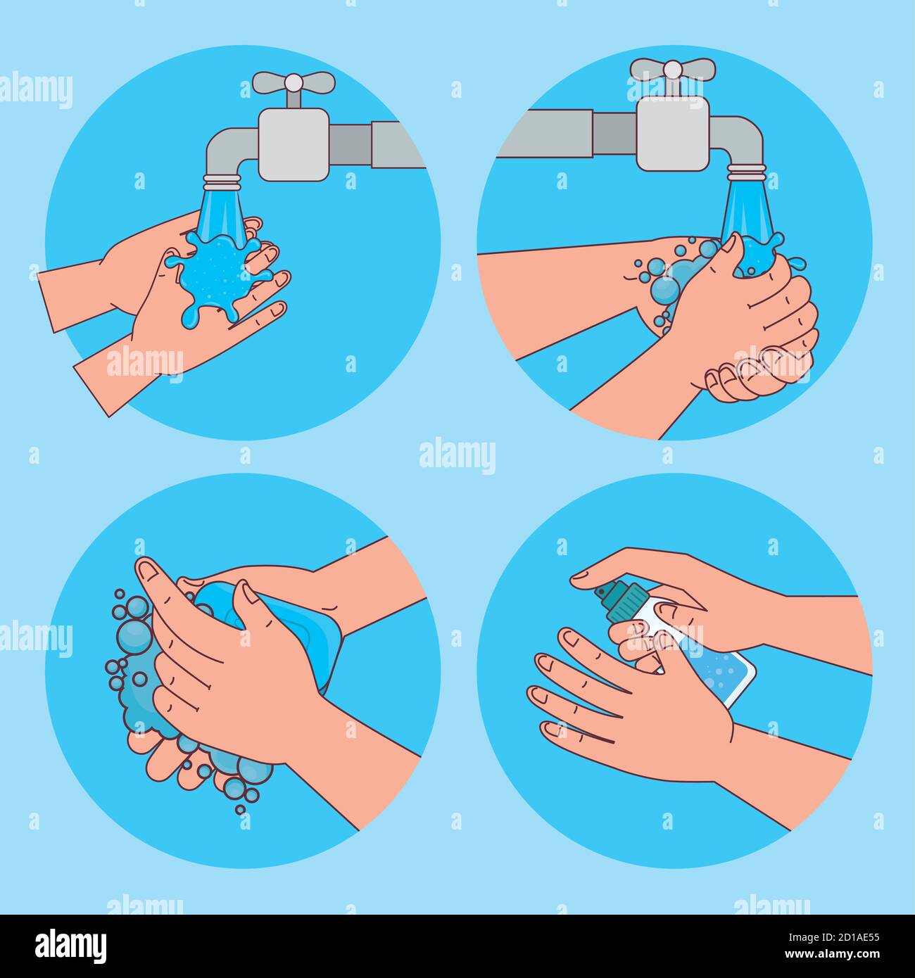 hands washing with water tap and soap in circles vector design Stock ...