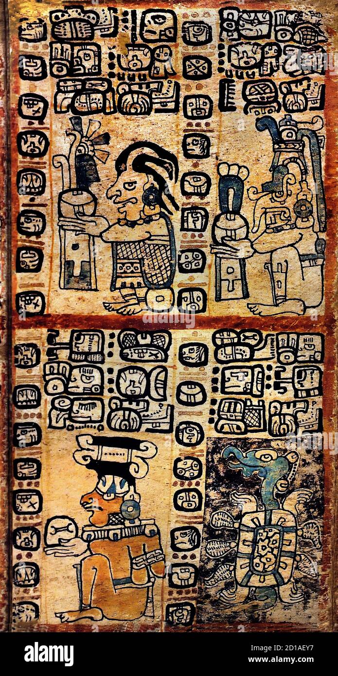 The Madrid Codex or the Tro-Cortesianus  or the Codex-Troano Codex pre-Columbian Maya book. Postclassic period of Mesoamerican chronology (circa 900–1521 AD).  The Mayan codices pointed out notes about their history, their religious practices, their knowledge in medicine, astronomy and even there they recorded their famous prophecies. Pre, Colombian Colombia  America, American, Stock Photo