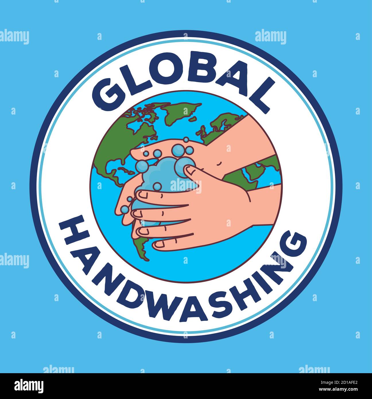 Global handswashing day and hands washing with world in seal stamp