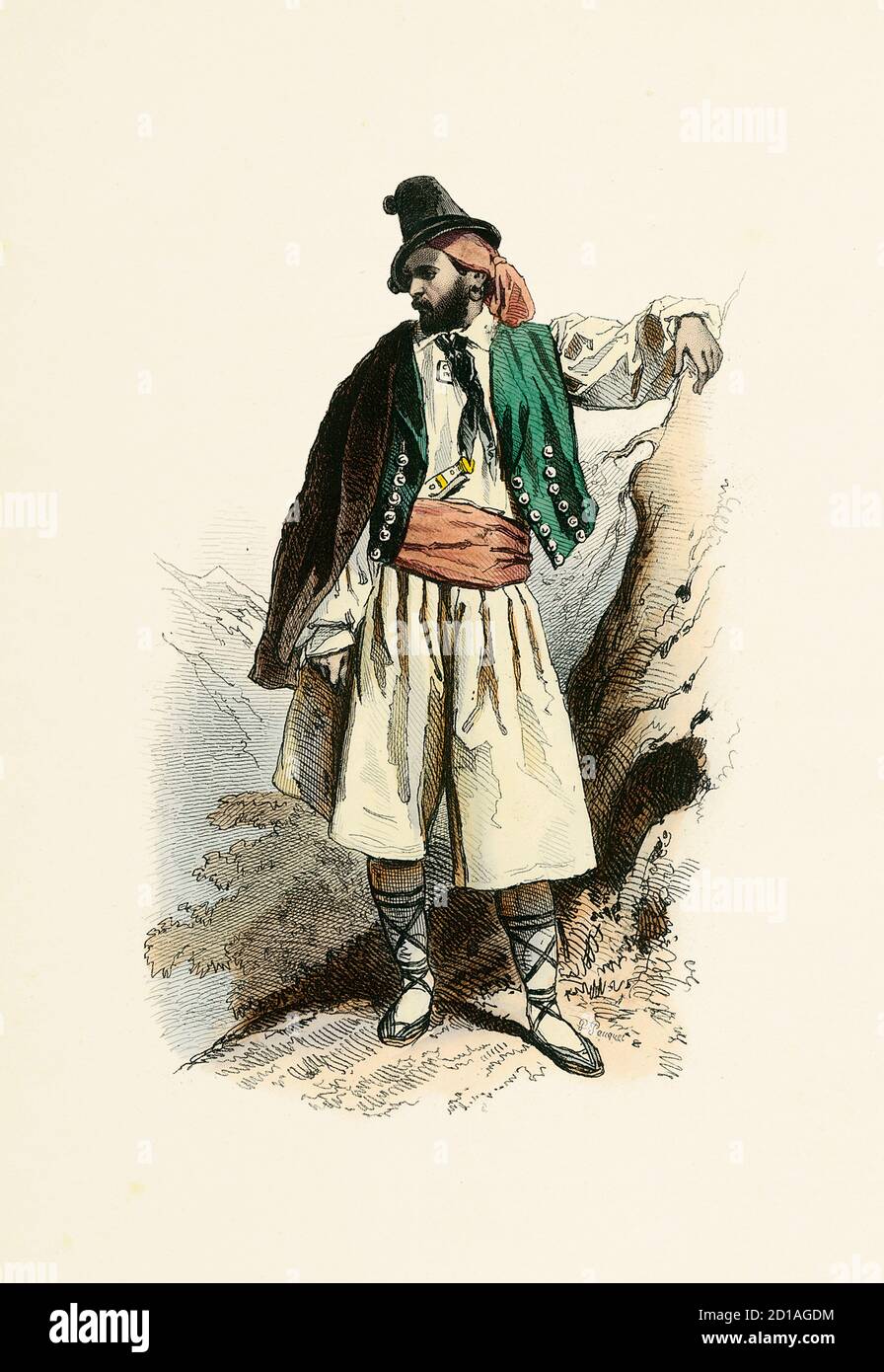 Portrait of man from Valencia, Spain in 1850, hand-colored engraving by H. Pauquet. Published in the the book Modes et Costumes Historiques Dessines e Stock Photo