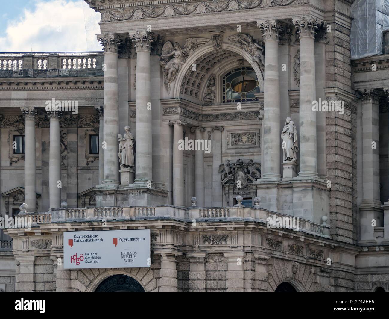 VIENNA, AUSTRIA - JULY 14, 2019:  Front facade Austrian National Library in the Hofburg with sign Stock Photo
