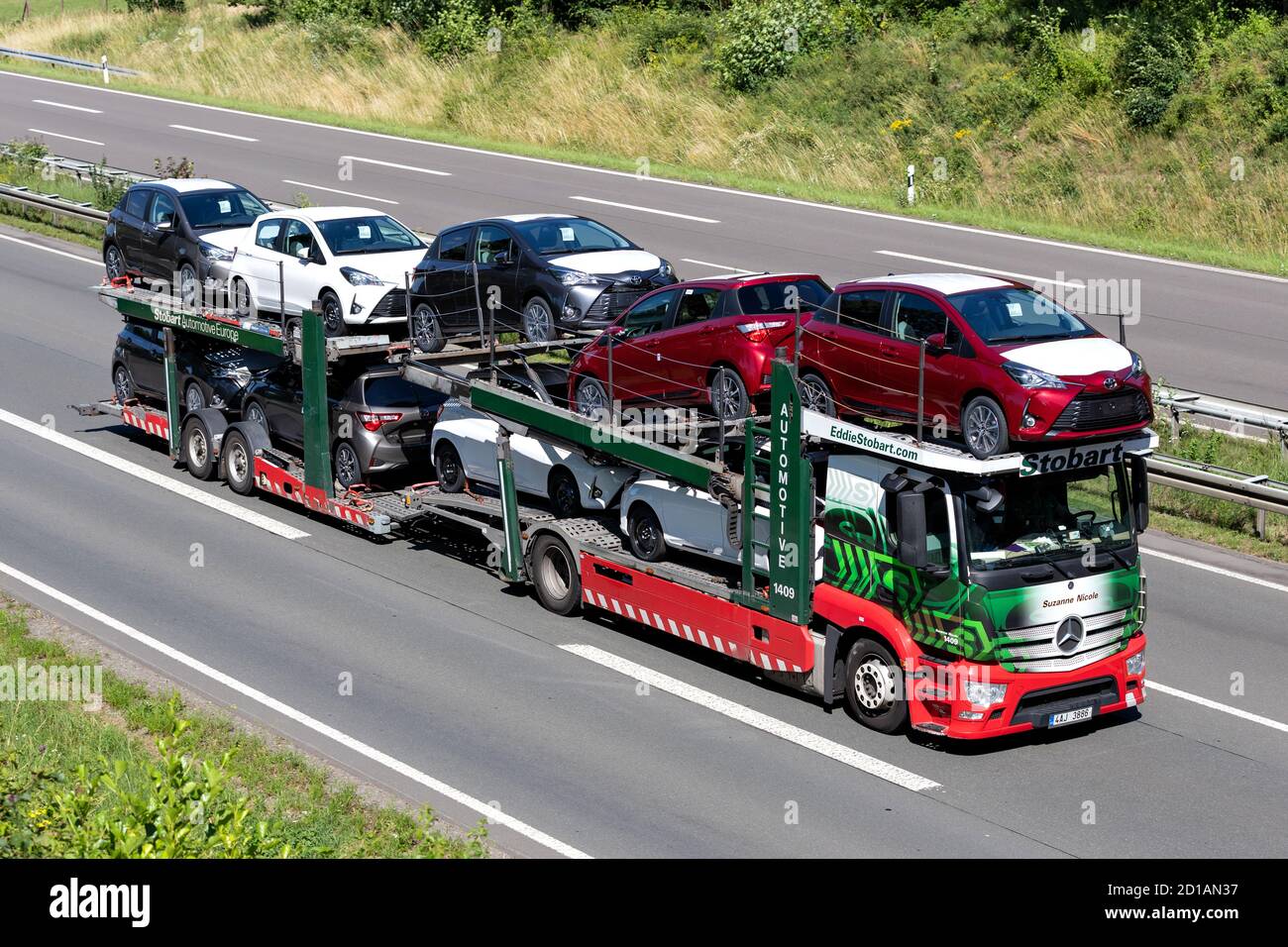 Eddie Stobart car-carrying truck on motorway. Stock Photo