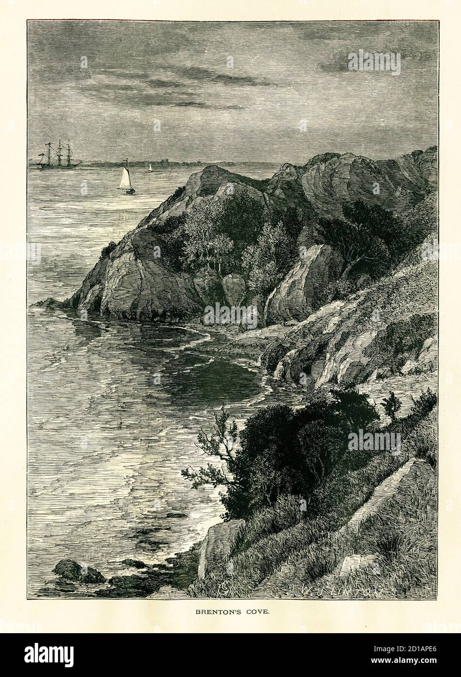 19thcentury engraving of Brenton Cove, at the east passage of