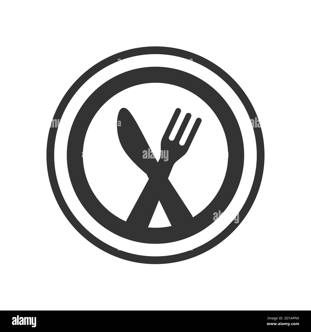 Knife, fork and a plate black vector icon. Meal, restaurant logo glyph