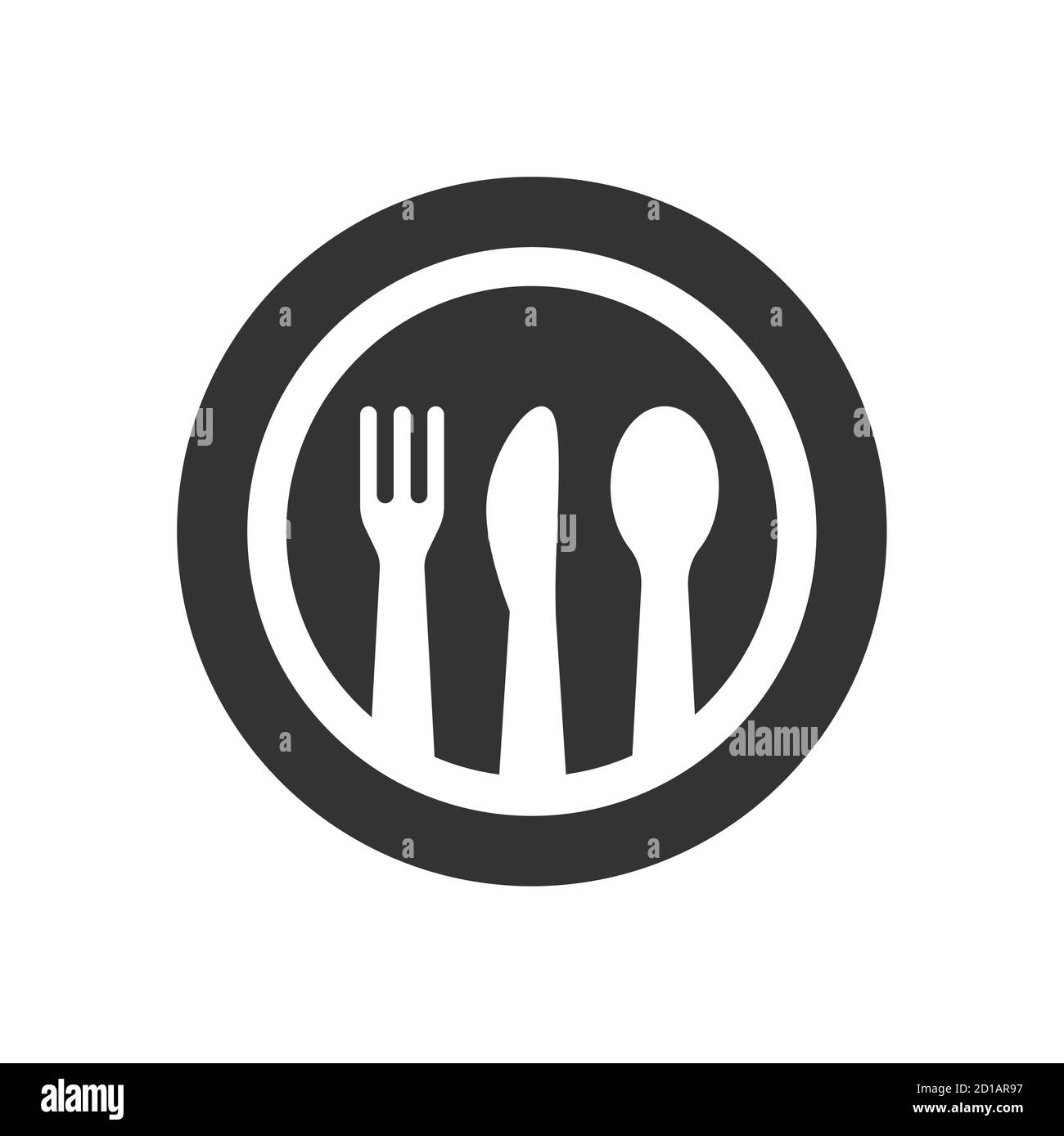 Spoon, knife, fork and a plate vector icon. Meal, restaurant logo glyph symbol. Stock Vector