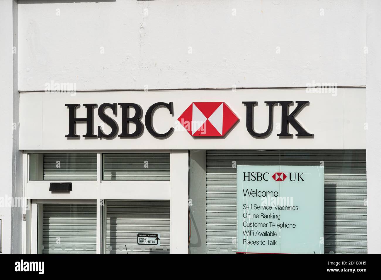 Derry, Northern Ireland- Sept 27, 2020: The sign for HSBC UK Bank in Derry Northern Ireland. Stock Photo