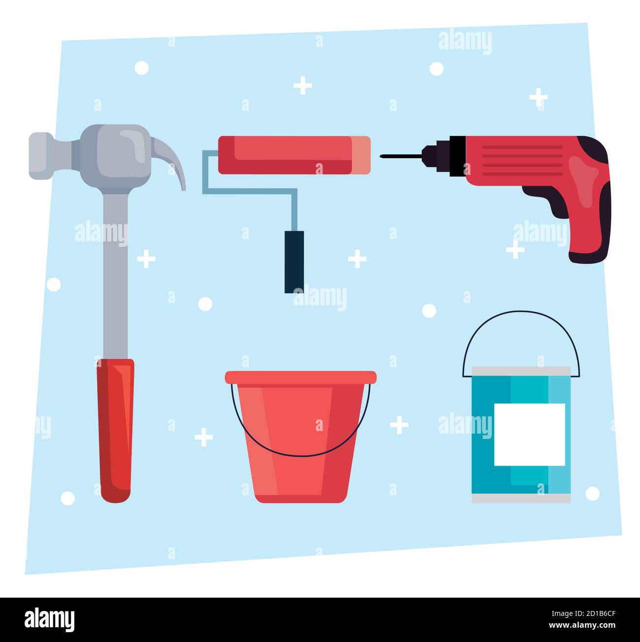 construction hammer drill paint roll and bucket vector design Stock ...