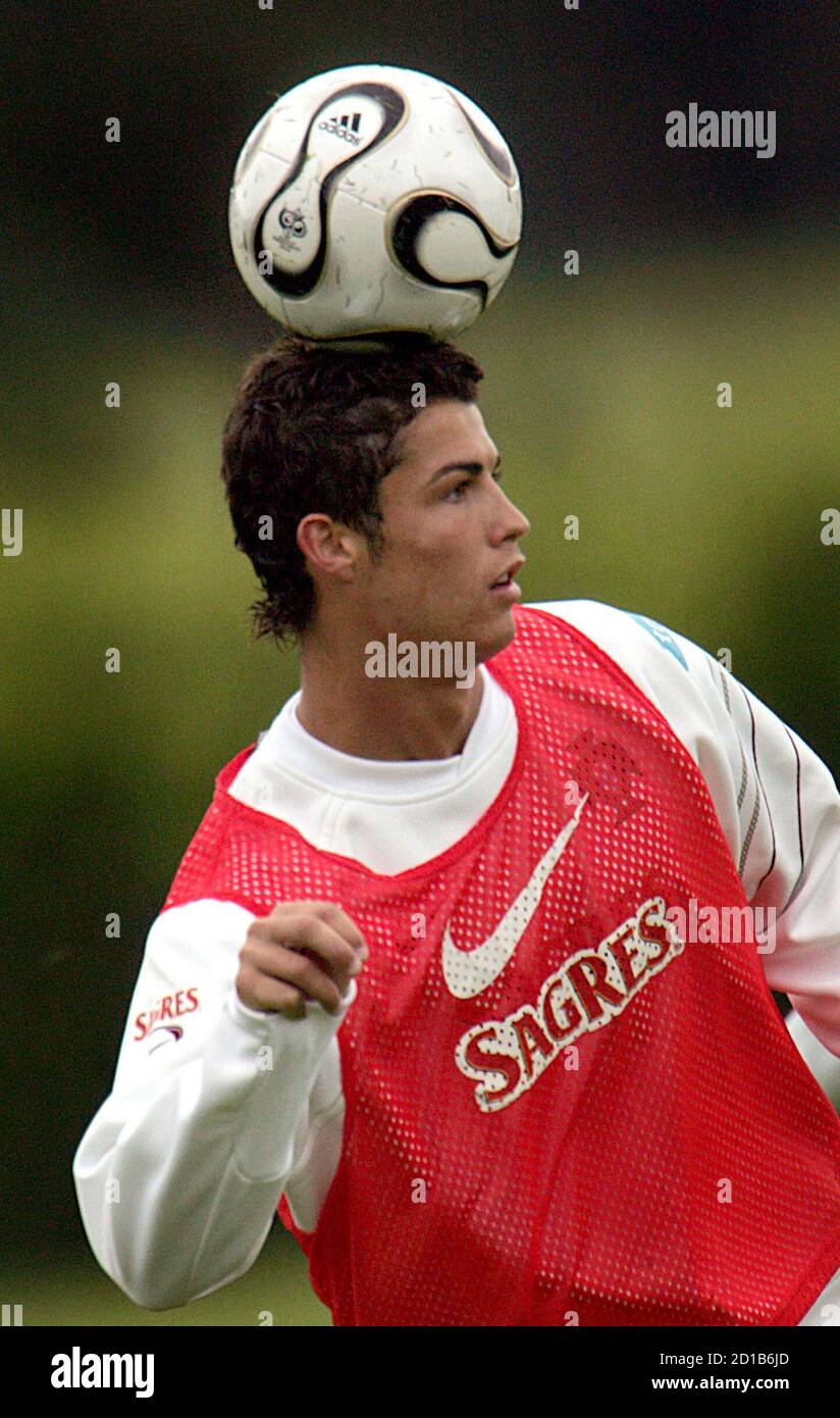 Portugal's Cristiano Ronaldo heads a 