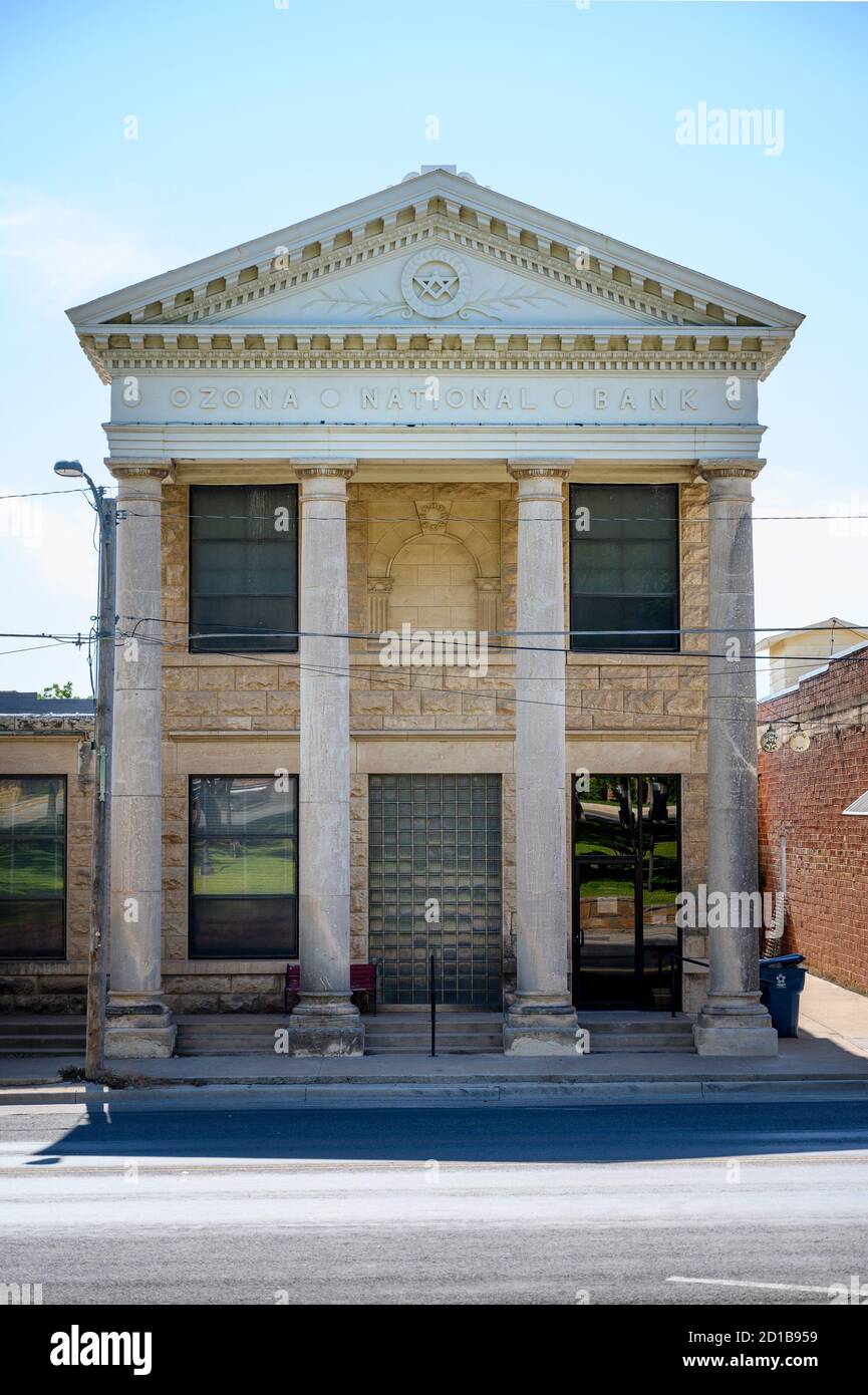 Ozona, Texas - August  6, 2020: The Ozona National Bank building in Ozona, Texas, built in 1905 and designated a Recorded Texas Historic Landmark in 1 Stock Photo