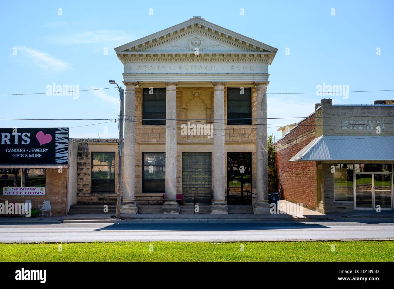 Ozona, Texas - August  6, 2020: The Ozona National Bank building in Ozona, Texas, built in 1905 and designated a Recorded Texas Historic Landmark in 1 Stock Photo