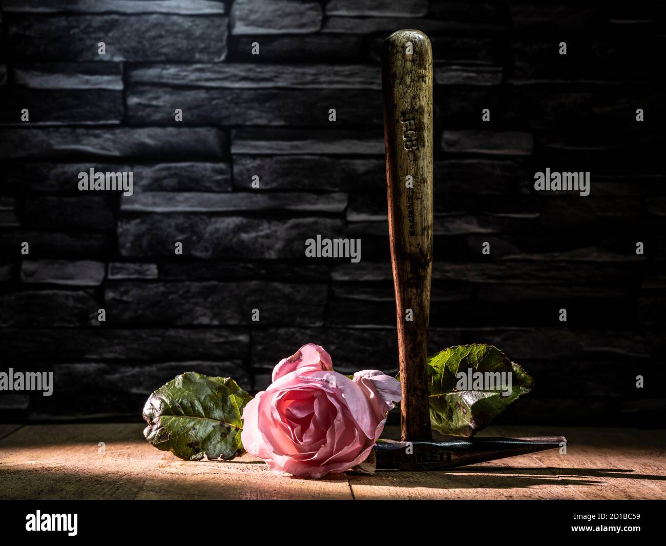 Rare Cobblers Hammer & withered rose against slate background light  painting Stock Photo - Alamy