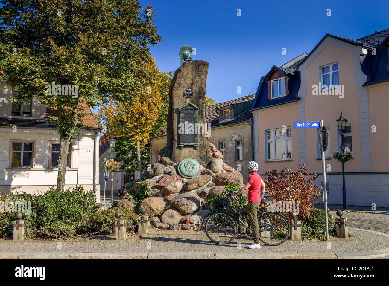 War memorial, goat's place, wide street, Old Town, Teltow, Brandenburg, Germany, Kriegerdenkmal, Zickenplatz, Breite Strasse, Altstadt, Deutschland Stock Photo