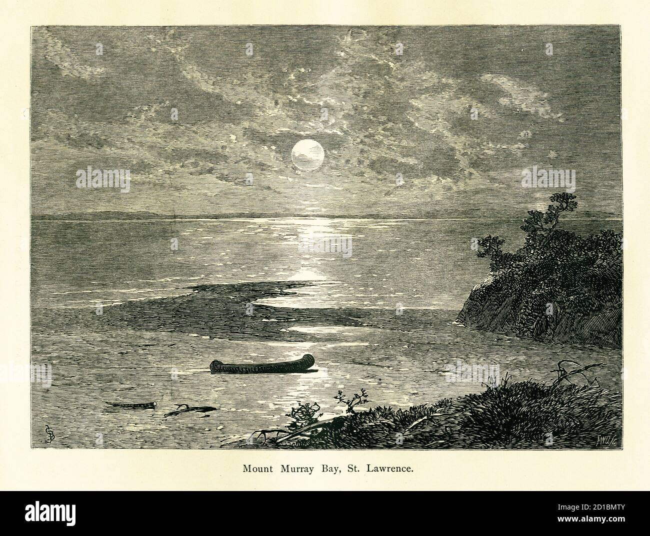 Antique engraving of Murray Bay, Saint Lawrence River, Canada. Illustration published in Picturesque America or the Land We Live In (D. Appleton & Co. Stock Photo
