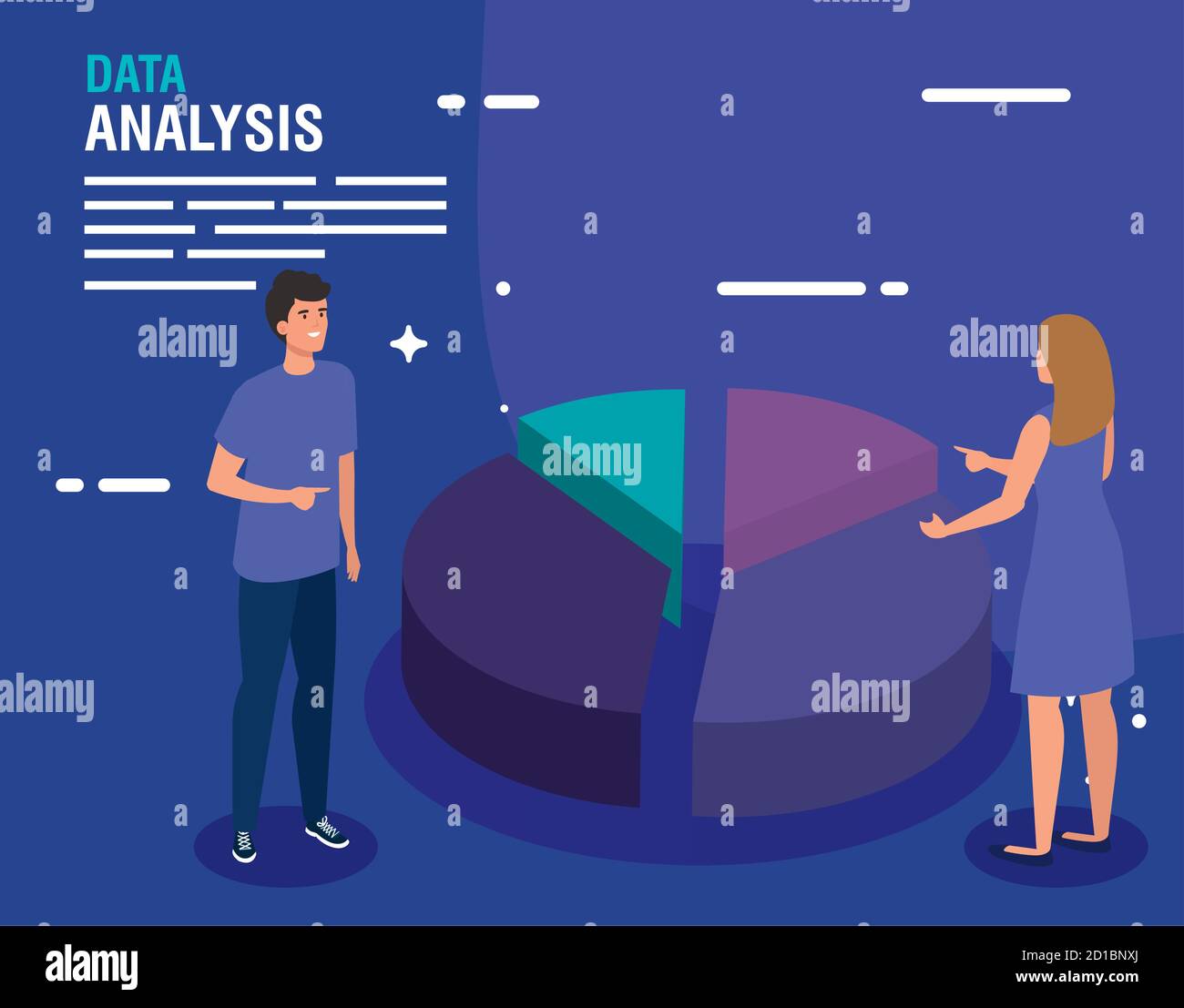 Data analysis cake chart woman and man vector design Stock Vector Image ...