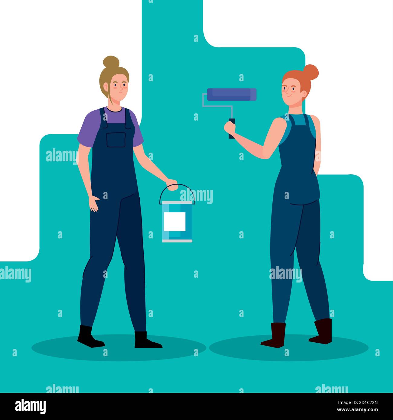 women cartoons painting with roll and bucket vector design Stock Vector ...