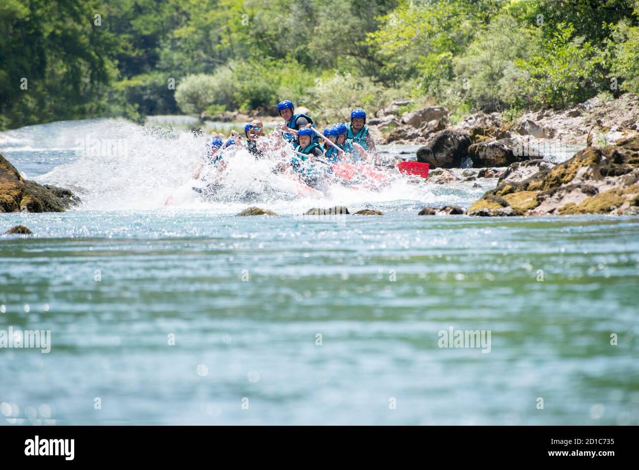 Rafting team goes down the river on the beautiful sunny day Stock Photo ...