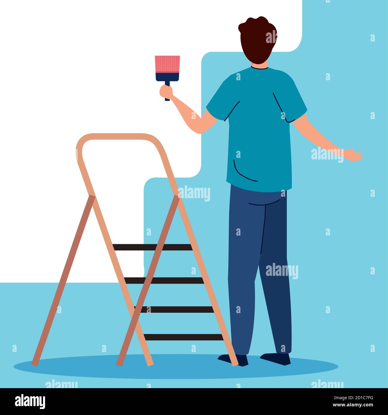 man cartoon painting with brush and ladder vector design Stock Vector