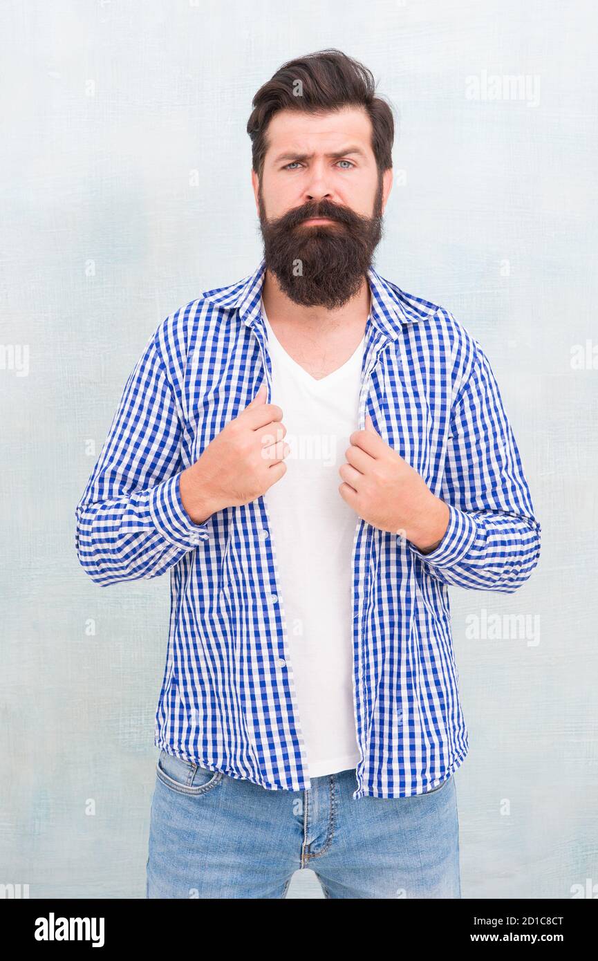 Bearded man with trendy beard hair in casual fashion style, brutal ...