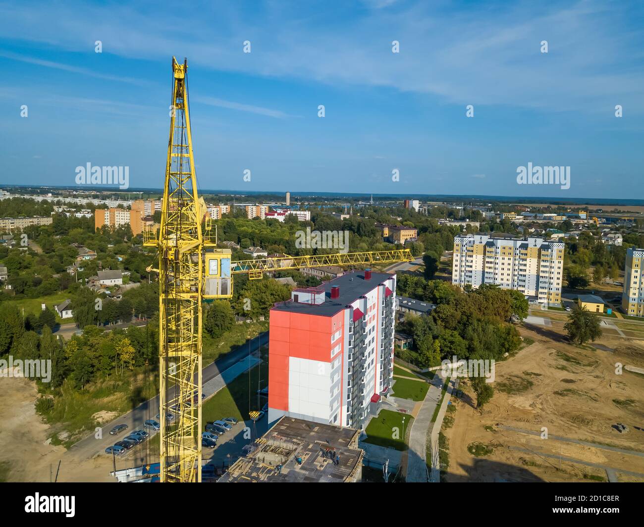Aerial view of the construction site of a residential building on a ...