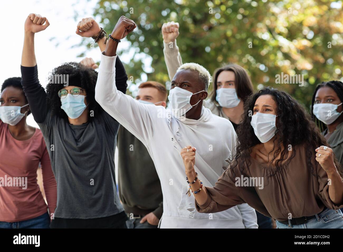 International group of angry students protesting against racism Stock Photo