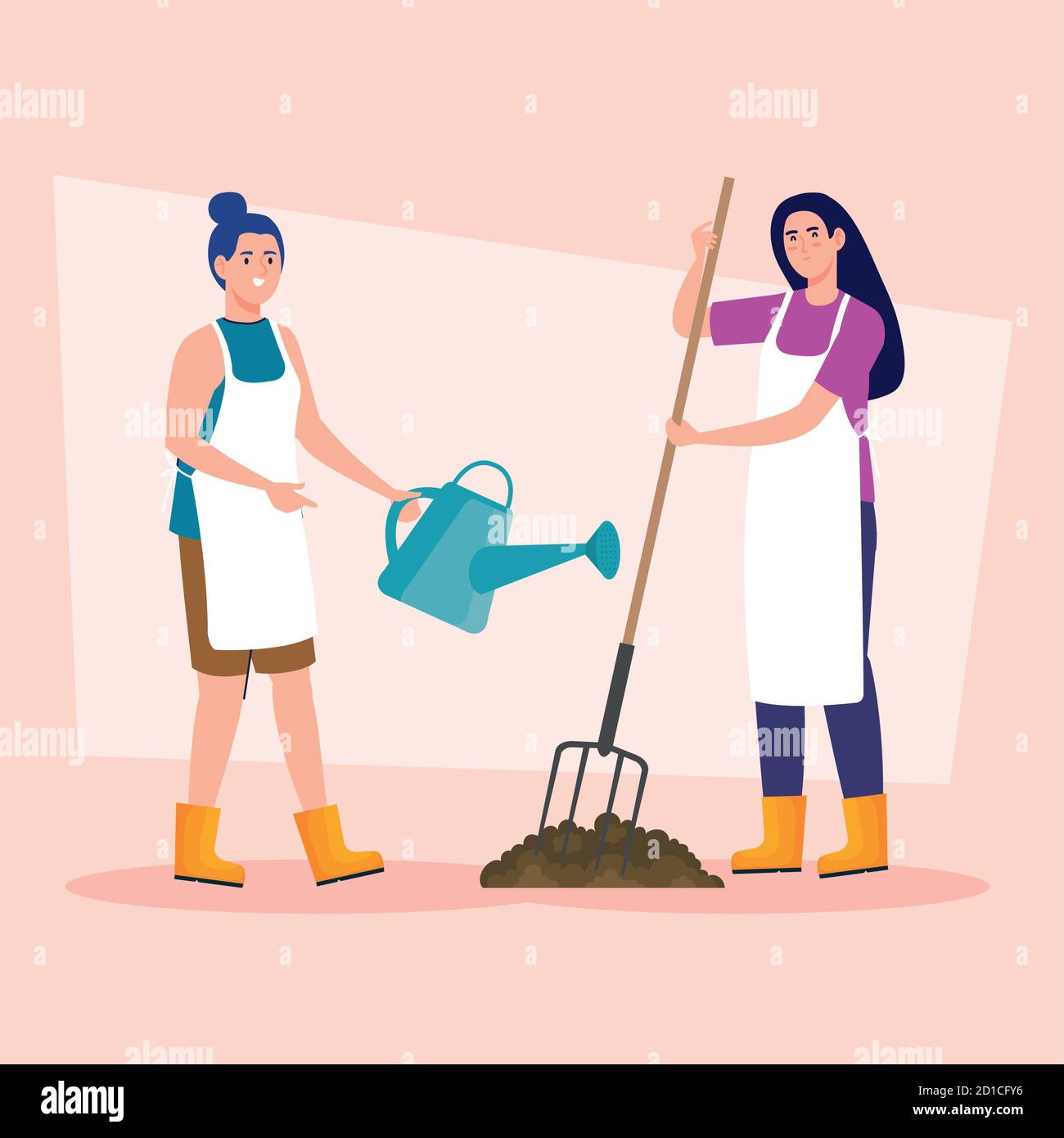 Gardening women with rake and watering can vector design Stock Vector ...