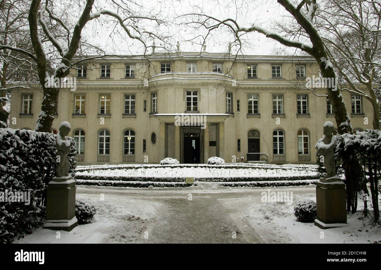 A general view shows the villa called 'The House of the Wannsee Conference' in Berlin's lakeside Wannsee district in this picture taken January 19, 2006. [On January 20, 1942, a group of 15 high-ranking Nazis chaired by Reinhard Heydrich, the Reichsprotektor of Bohemia and Moravia, met in the dining room of the villa where they ate breakfast, drank Cognac and discussed the bureaucratic details of killing Europe's Jews. The villa where the meeting took place is now a museum.] On Friday it reopens with a new permanent exhibition that offers a broad view of the 'Wannsee Conference' and how the Ho Stock Photo