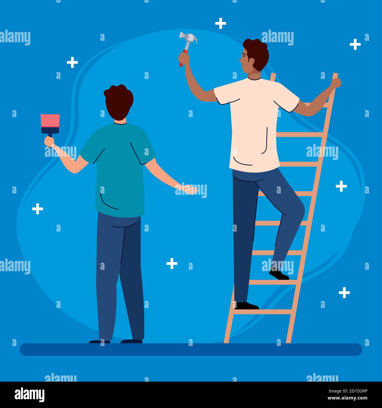 men with construction hammer paint brush and ladder vector design Stock