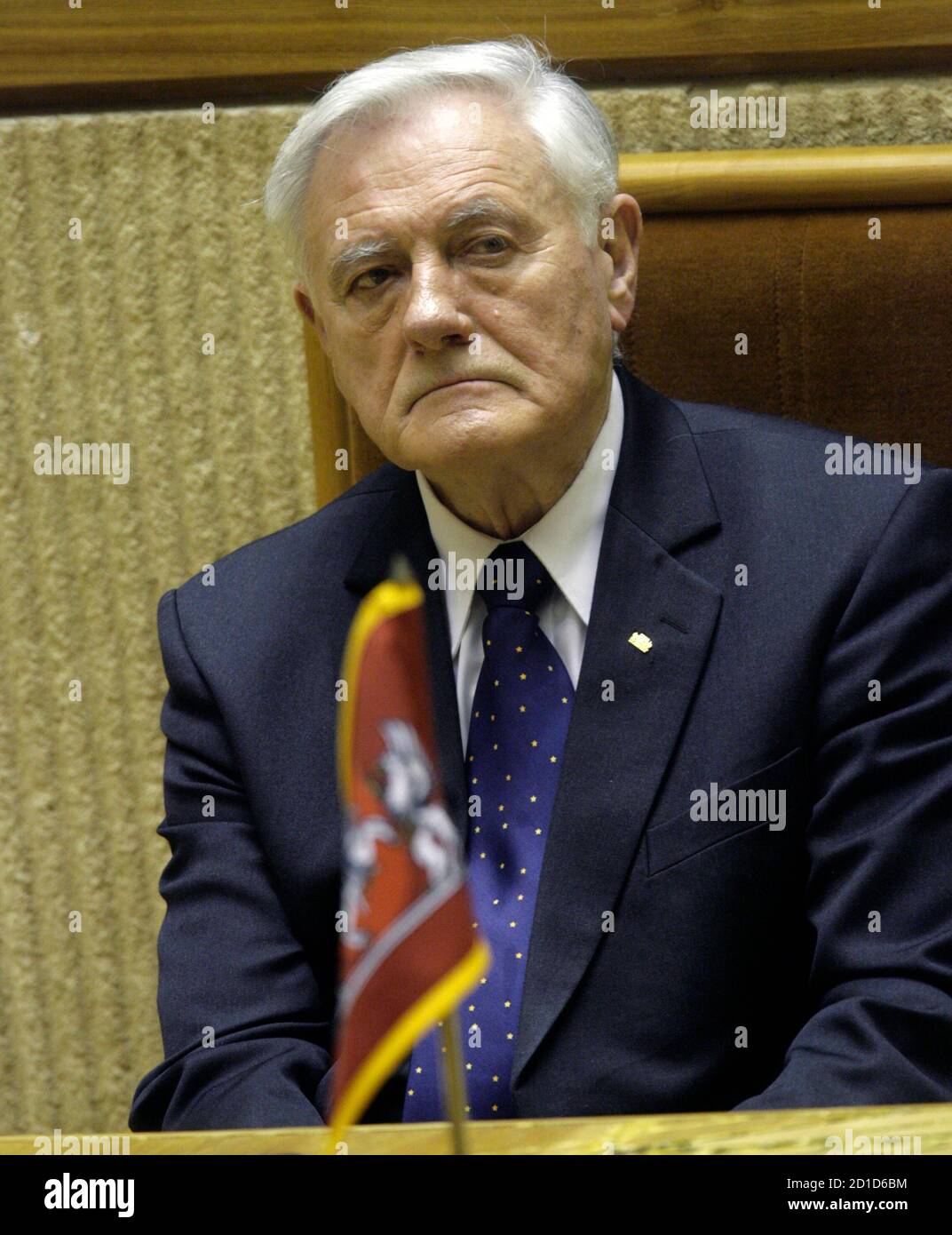 Lithuania's President Valdas Adamkus listens during the first session of a new parliament (Seimas) in Vilnius November 17, 2008. REUTERS/Ints Kalnins (LITHUANIA) Stock Photo