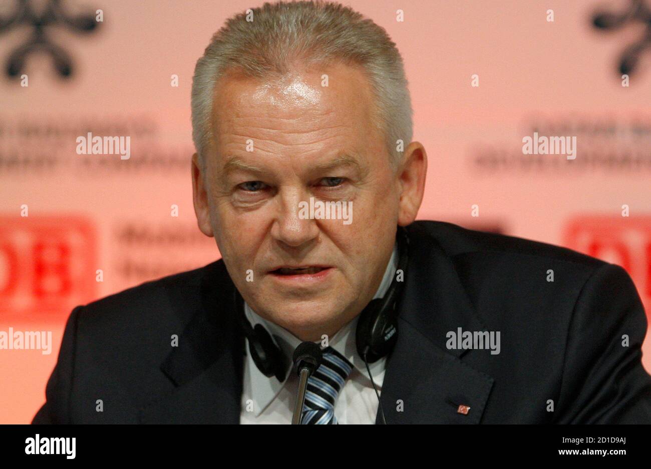 Deutsche Bahn head Ruediger Grube talks during the launch of Qatar Railways Development Company Deutsche Bahn head Ruediger Grube talks during the launch of Qatar Railways Development Company