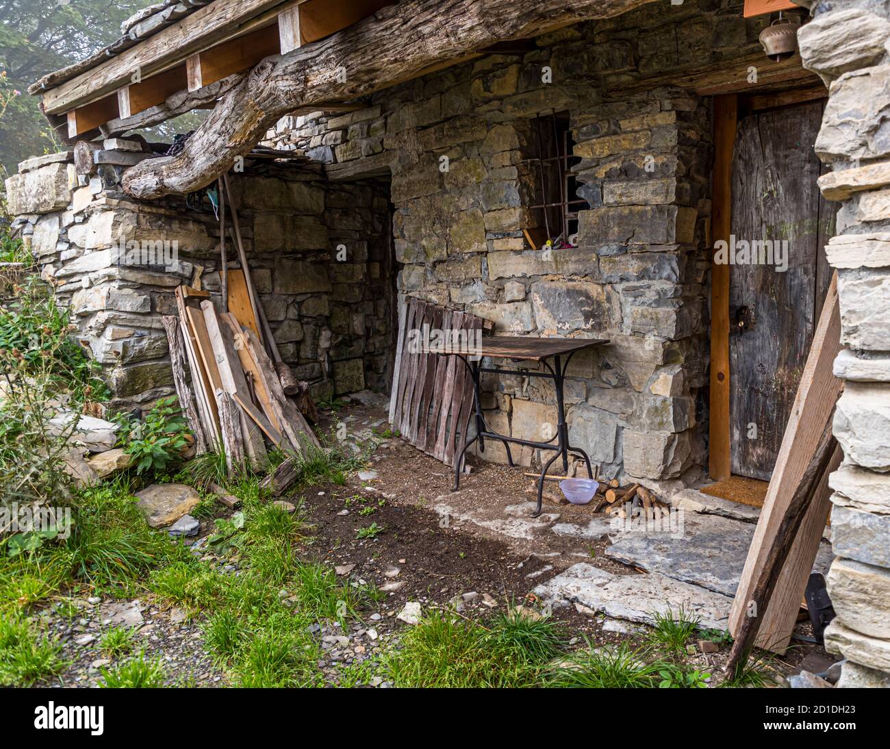 Ruins of old alpine buildings. Impressions in the Ticino Muggio Valley, Breggia, Switzerland Stock Photo