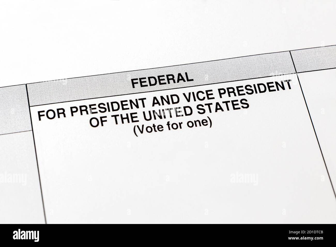 Voting ballot for president of United States of America. Concept of absentee and vote by mail during Covid-19 coronavirus pandemic. Stock Photo