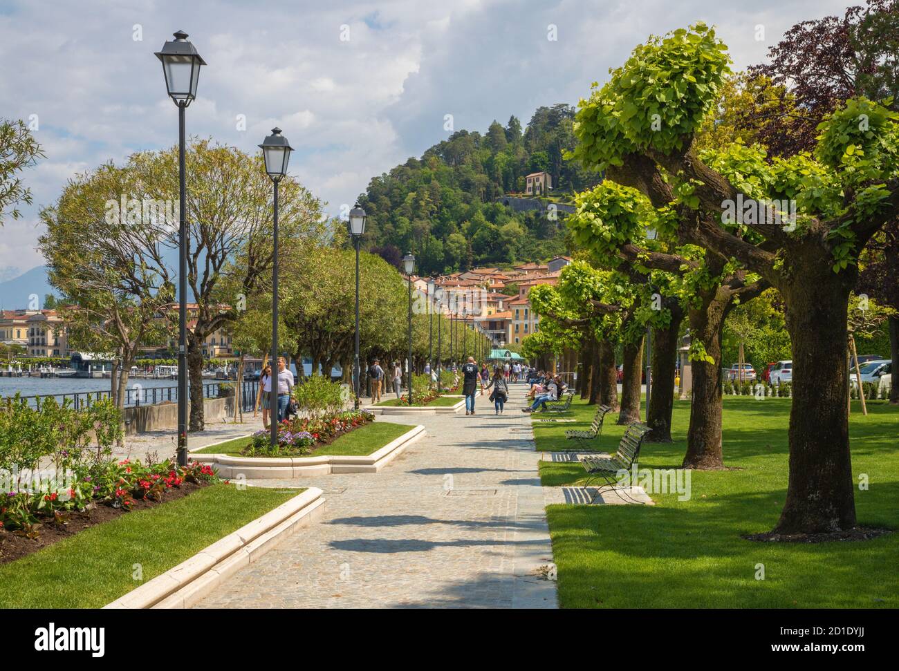 Bellagio - The promenade of the town on the lakeside of Lago di Como-. Stock Photo