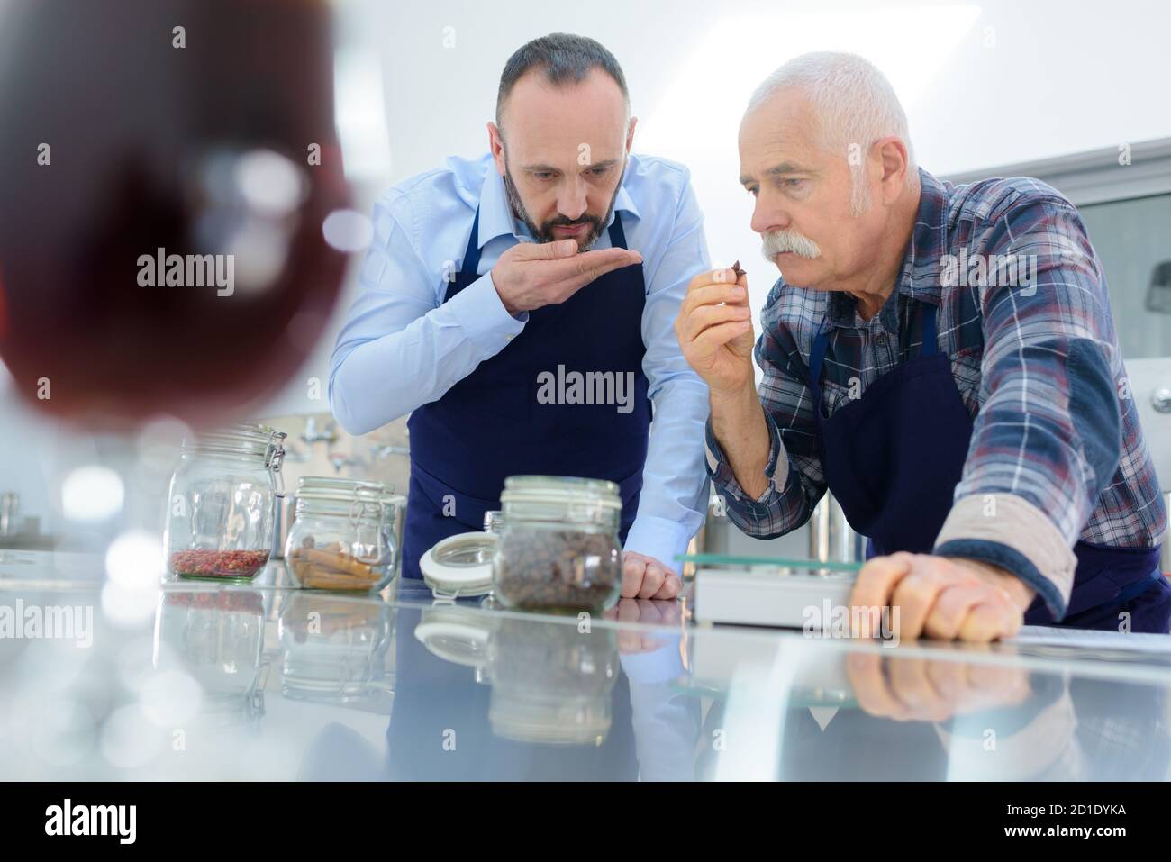 masters smelling aromatic coffee beans Stock Photo