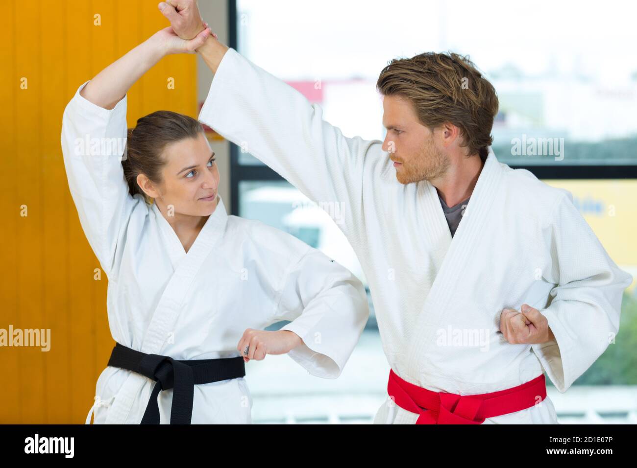 portrait of couple doing karate Stock Photo - Alamy