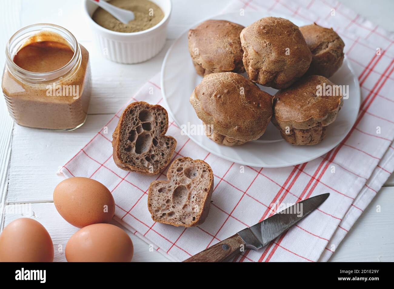 Keto bread. Tasty peanut butter ketogenic buns, homemade bread with