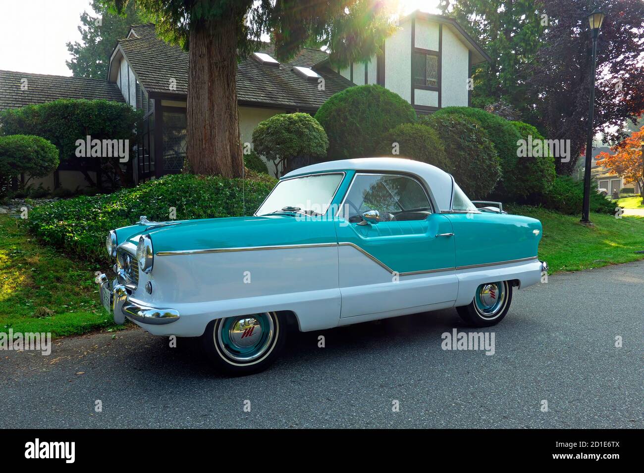 1956 Nash Metropolitan collector car parked on a side street.  Lower Mainland, British Columbia, Canada Stock Photo
