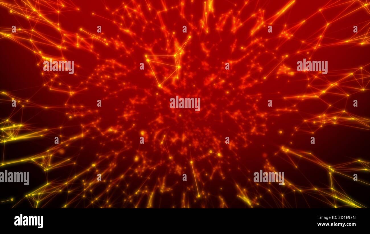 Orange futuristic data background with connected dots and lines Stock Photo