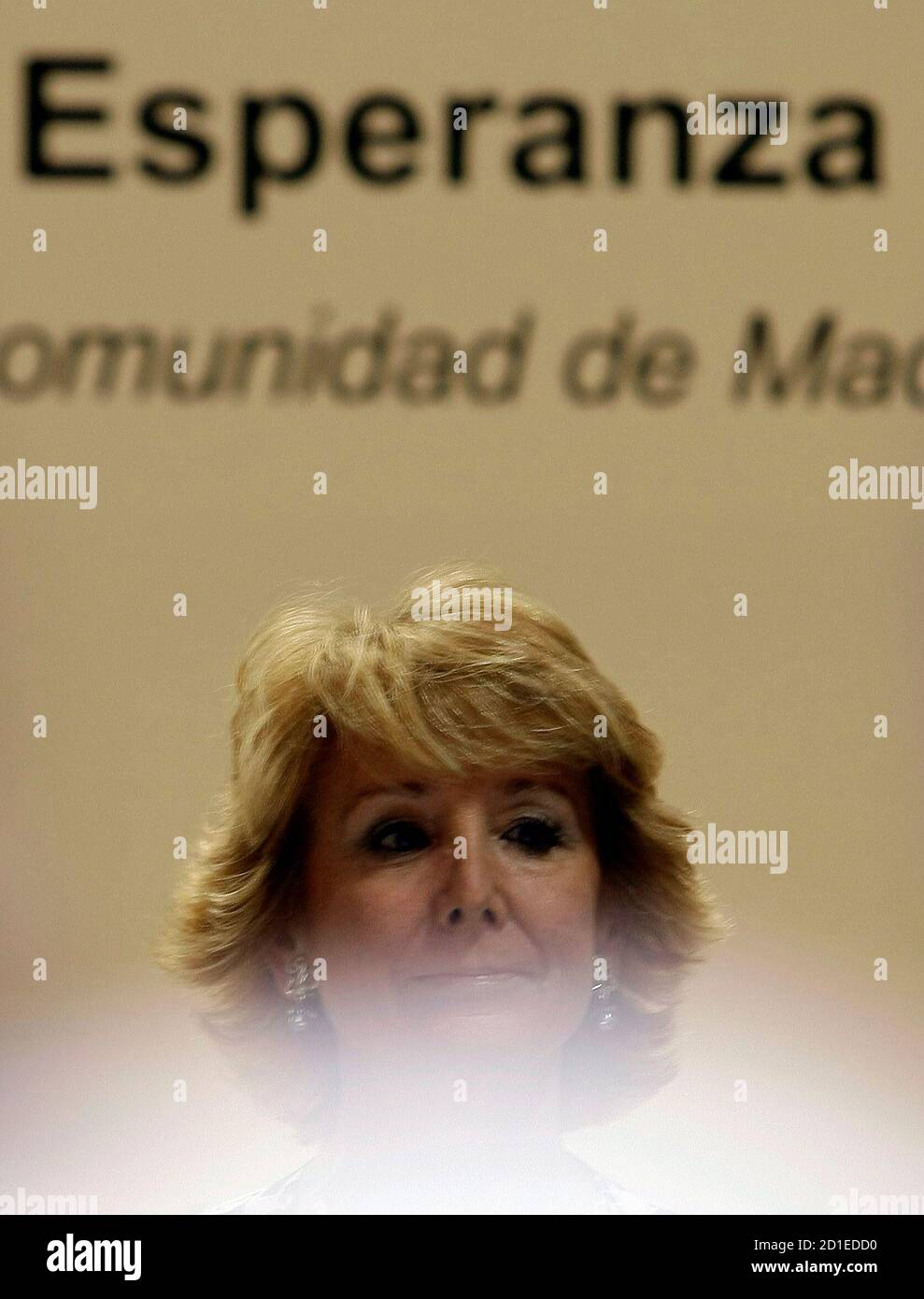 Esperanza Aguirre, the president of the Madrid Regional Government and one of the main Popular Party (PP) leaders, prepares to speak at a political luncheon in Madrid April 7, 2008. REUTERS/Sergio Perez (SPAIN) Stock Photo