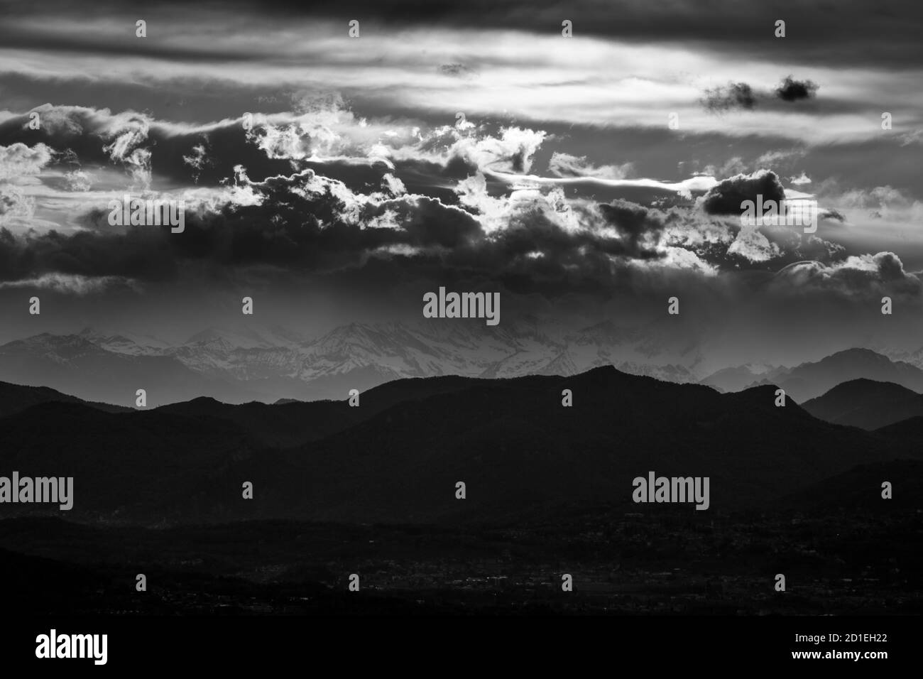 The sunset clouds over the landscape from Brunate - Lago di Como Stock Photo