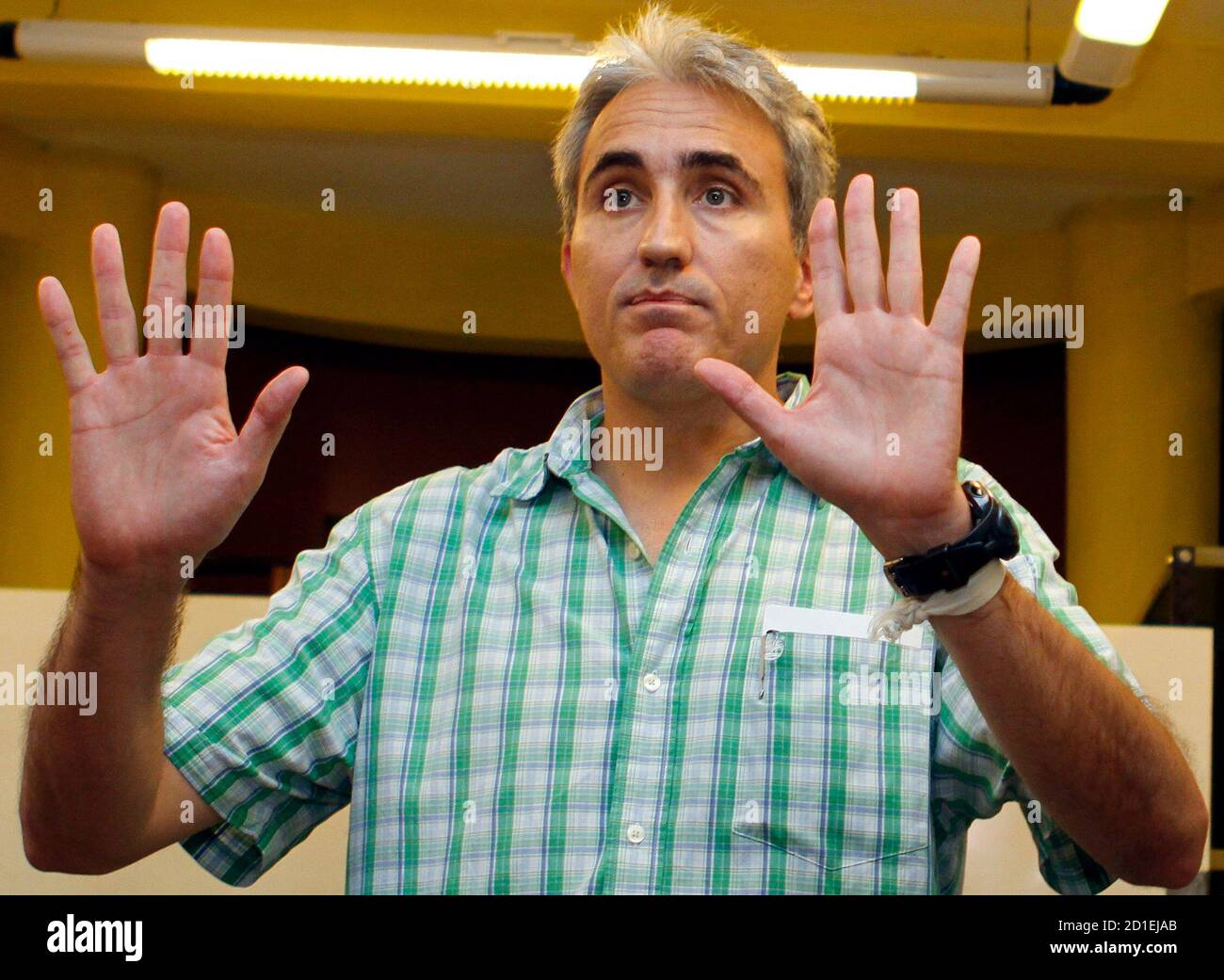 Diego Zavala Brother Of Cattle Rancher Fidel Zavala Who Was Kidnapped In November Last Year Gestures During A News Conference In Asuncion January 11 2010 Diego Zavala Read A Letter During The