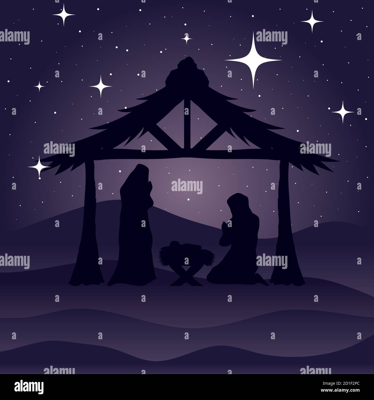 nativity mary joseph and baby on purple background vector design Stock ...