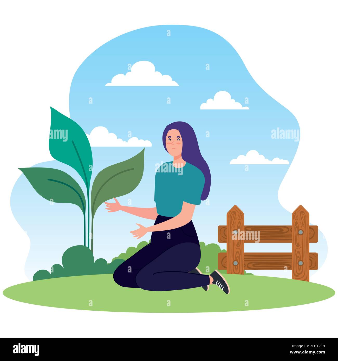 Gardening woman with plant vector design Stock Vector Image & Art - Alamy