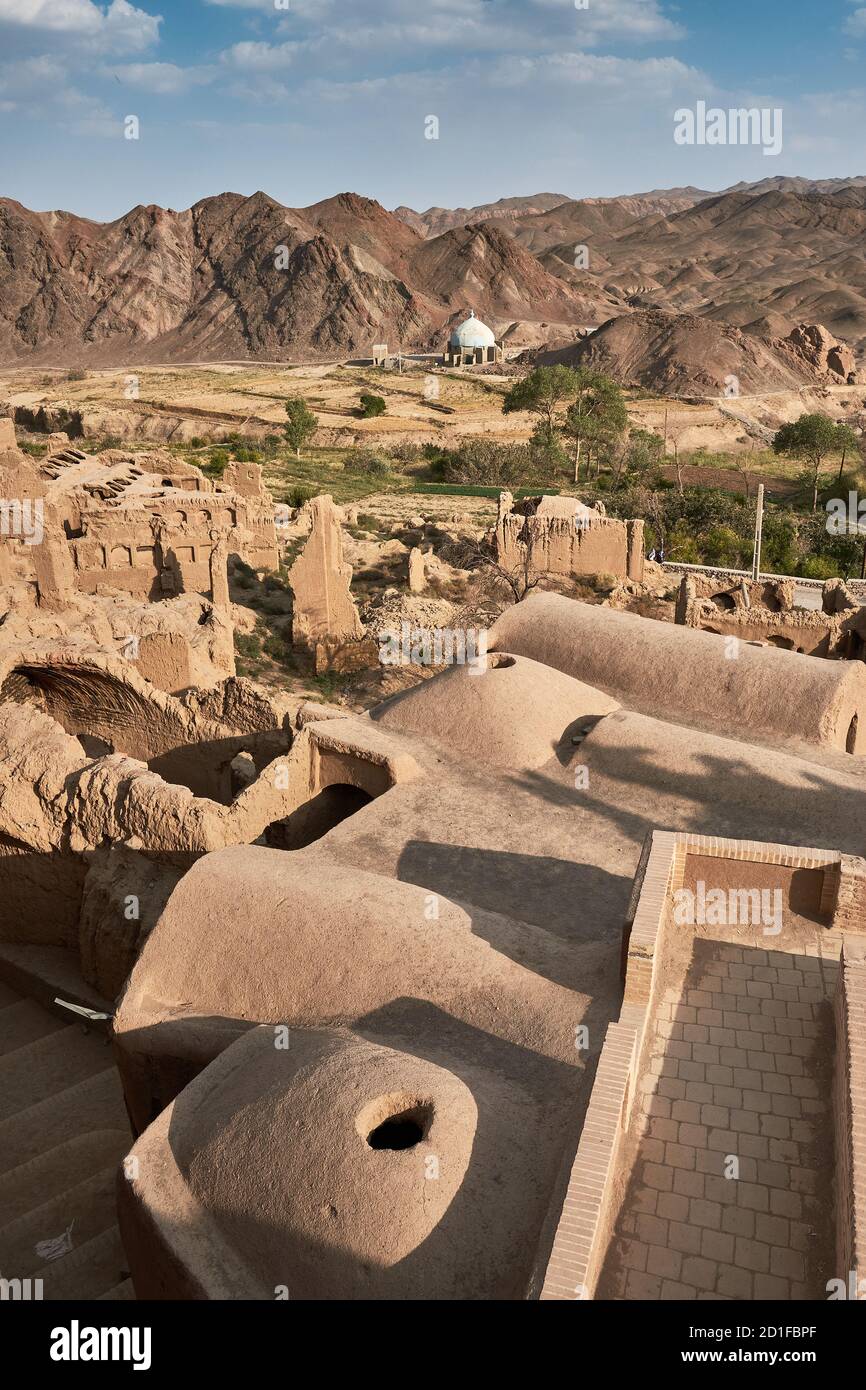 Kharanagh, abandoned historical village, with a lot of collapsed buildings that became a touristic attraction in Iran Stock Photo