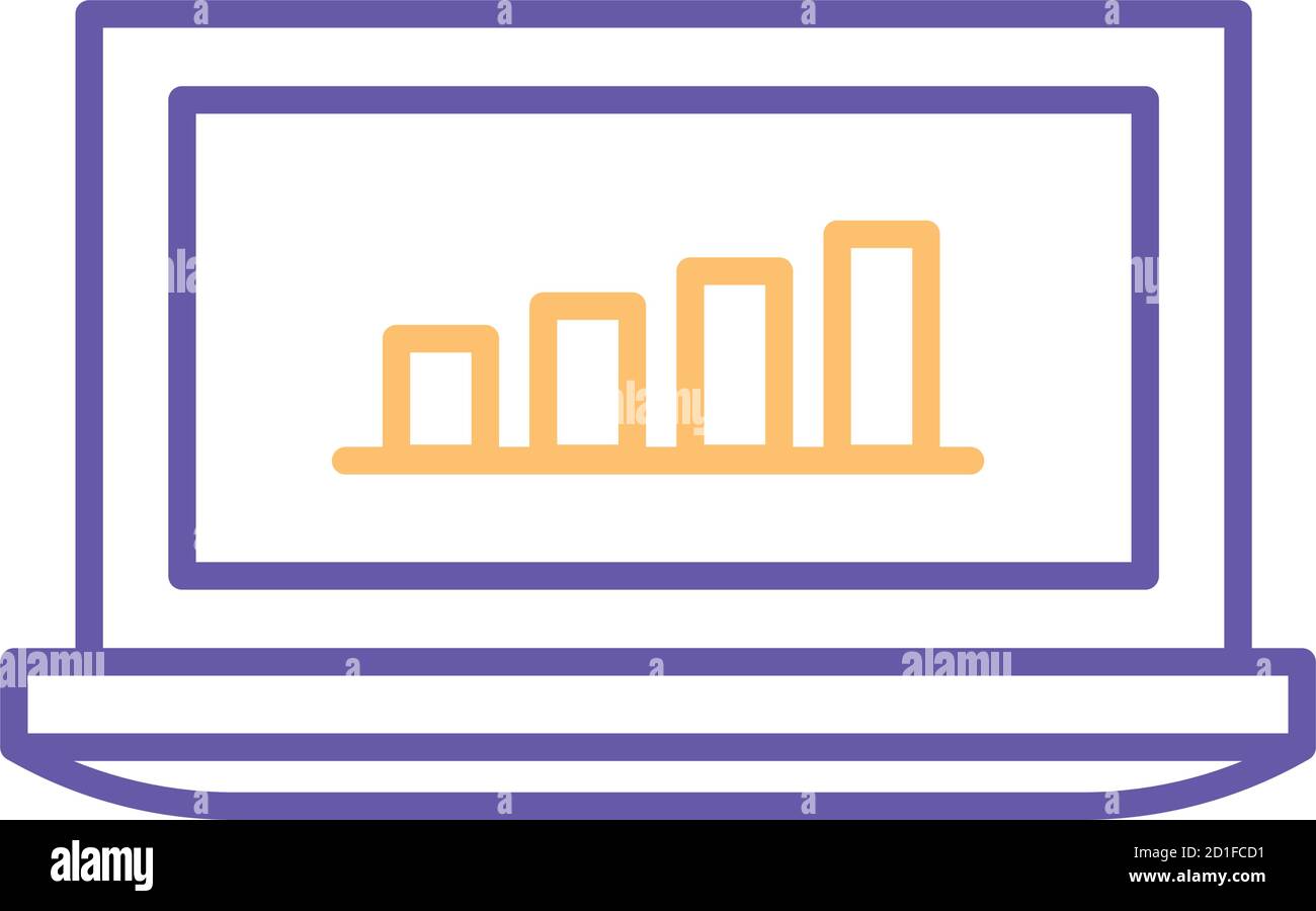 bars chart in laptop line style icon vector design Stock Vector