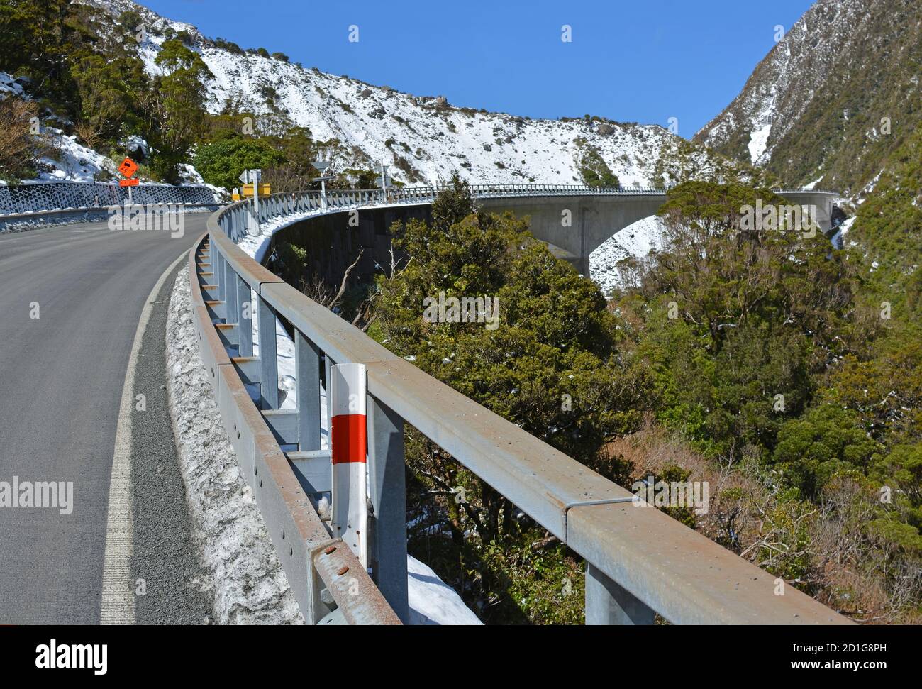 Otira Gorge Road Concrete Viaduct, westcoast, New Zealand in Spring. Stock Photo