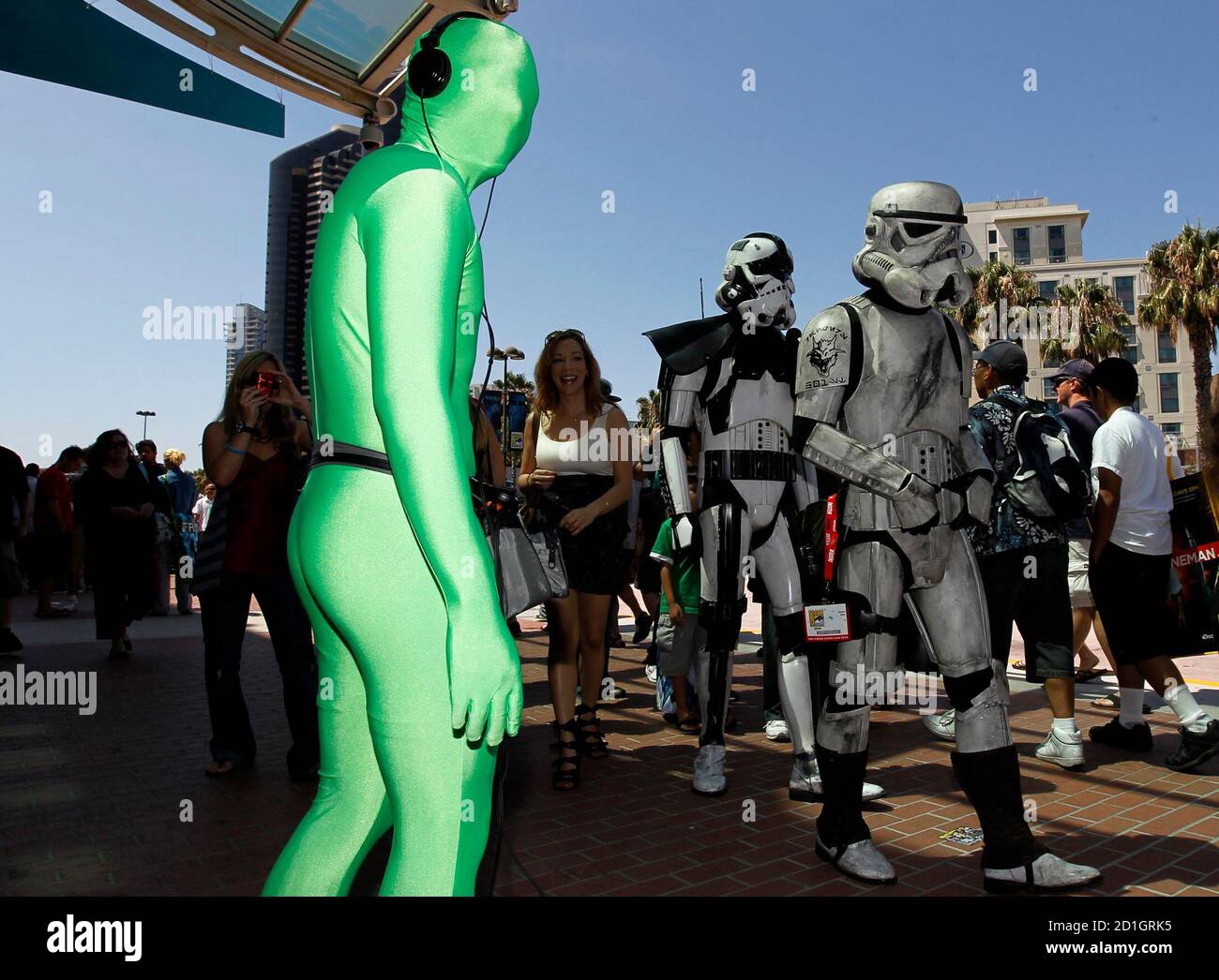 Attendees arrive dressed as 'Stormtroopers' for the third day of the pop culture convention Comic Con in San Diego, California July 24, 2010.    REUTERS/Mike Blake  (UNITED STATES - Tags: ENTERTAINMENT) Stock Photo