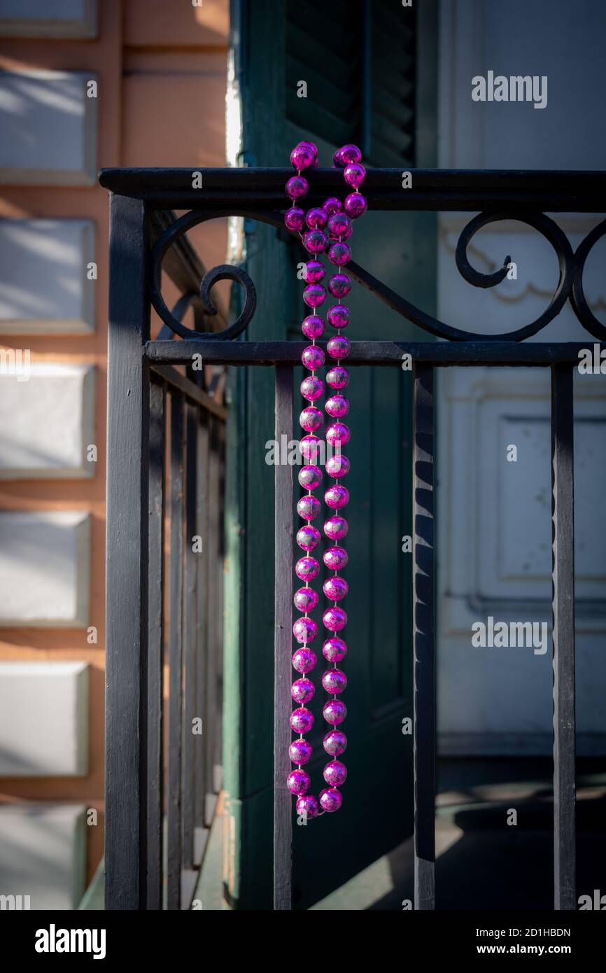 Beads Railing Mardi Gras Beads Hang from Railing of balcony Stock Photo - Alamy