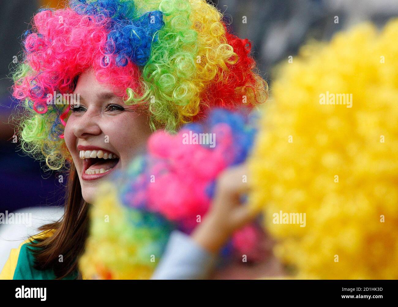 A fan cheers before the start of the 2010 World Cup Group G soccer match between North Korea and Ivory Coast at Mbombela stadium in Nelspruit June 25, 2010.    REUTERS/Thomas Mukoya (SOUTH AFRICA  - Tags: SPORT SOCCER WORLD CUP IMAGE OF THE DAY TOP PICTURE) Stock Photo