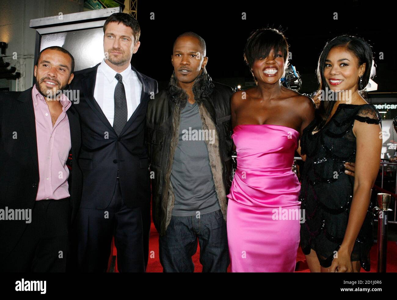 Cast members Michael Irby, Gerard Butler, Jamie Foxx, Viola Davis and  Regina Hall (L-R) pose at the premiere of their new film 